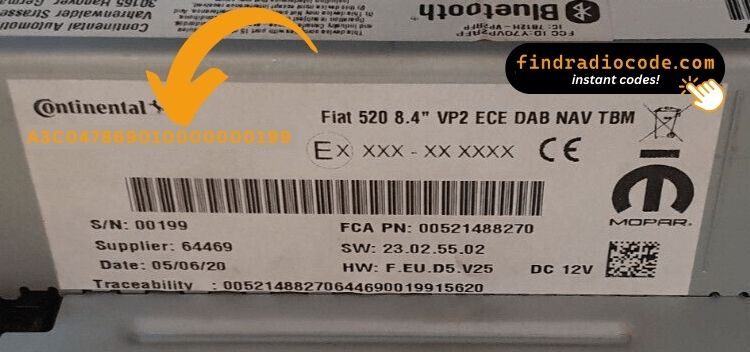 Abarth Continental VP2 radio serial number label